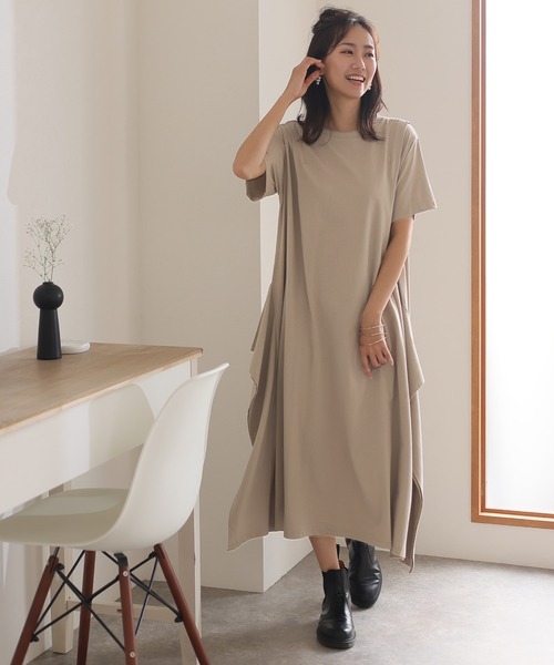 ElegChic（エレグシック）の「ショルダー タック フレア ワンピース（ワンピース・レディース・モカ/カーキ/ブラック/ベージュ・M/XL/4L）」の8枚目の写真