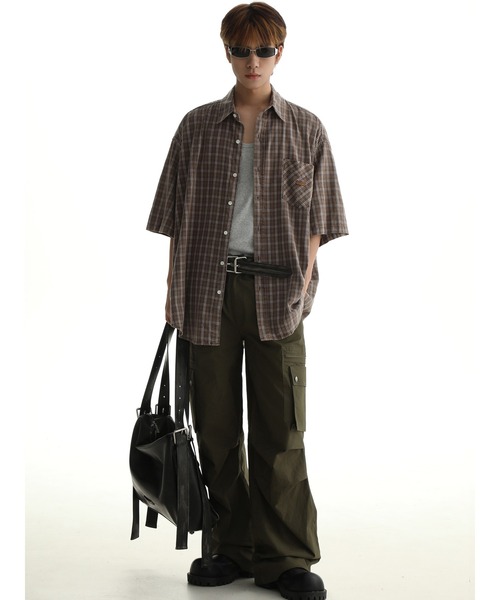 MASONPRINCE（メイソンプリンス）の「オーバーサイズ ワンポイントロゴ 半袖チェックシャツ DCS2037【MASONPRINCE】（シャツ/ブラウス・メンズ・ブラウン系その他/グリーン系その他・L/M/S）」の10枚目の写真