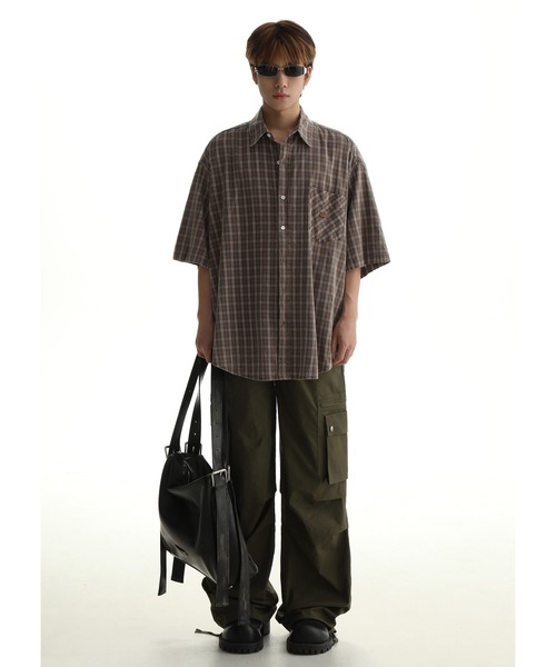 MASONPRINCE（メイソンプリンス）の「オーバーサイズ ワンポイントロゴ 半袖チェックシャツ DCS2037【MASONPRINCE】（シャツ/ブラウス・メンズ・ブラウン系その他/グリーン系その他・L/M/S）」の11枚目の写真