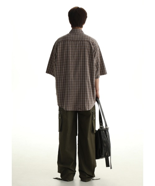 MASONPRINCE（メイソンプリンス）の「オーバーサイズ ワンポイントロゴ 半袖チェックシャツ DCS2037【MASONPRINCE】（シャツ/ブラウス・メンズ・ブラウン系その他/グリーン系その他・L/M/S）」の4枚目の写真