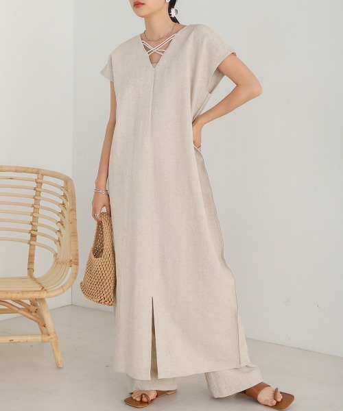 前後2WAYリネン混ジャガードワンピース