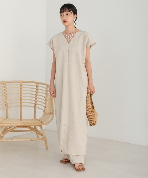 前後2WAYリネン混ジャガードワンピース
