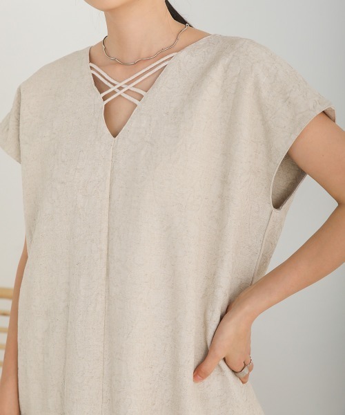 前後2WAYリネン混ジャガードワンピース