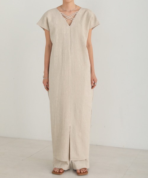 前後2WAYリネン混ジャガードワンピース