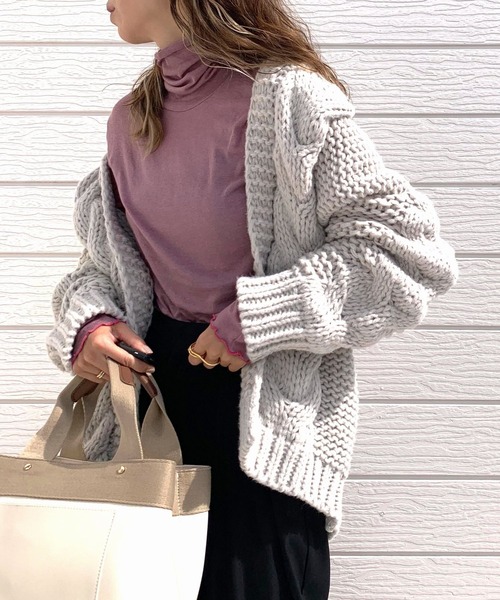 Q（キュー）の「ハンドケーブルカーディガン（カーディガン/ボレロ・レディース・ライトグレー・MEDIUM）」の10枚目の写真