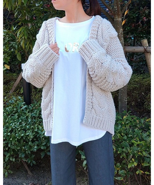 Q（キュー）の「ハンドケーブルカーディガン（カーディガン/ボレロ・レディース・ライトグレー・MEDIUM）」の15枚目の写真