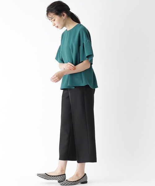 OPAQUE.CLIP（オペークドットクリップ）の「◆フレアスリーブペプラムブラウス【洗濯機洗い可】（シャツ/ブラウス・レディース・グリーン/ブラック/オフホワイト・42/36/38/40）」の10枚目の写真