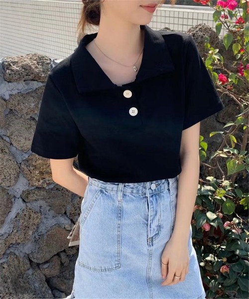MAISON DE THERESE（メゾン ド テレーズ）の「ハーフボタンポロシャツ（ポロシャツ・レディース・ピンク/グレー/ブルー/ホワイト/ブラック・M/L/XL）」の2枚目の写真