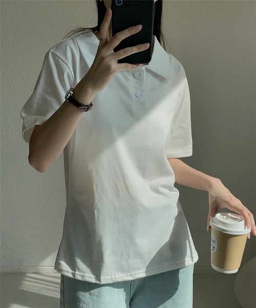 MAISON DE THERESE（メゾン ド テレーズ）の「ハーフボタンポロシャツ（ポロシャツ・レディース・ピンク/グレー/ブルー/ホワイト/ブラック・M/L/XL）」の18枚目の写真