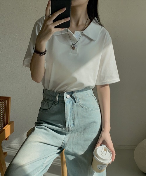 MAISON DE THERESE（メゾン ド テレーズ）の「ハーフボタンポロシャツ（ポロシャツ・レディース・ピンク/グレー/ブルー/ホワイト/ブラック・M/L/XL）」の7枚目の写真