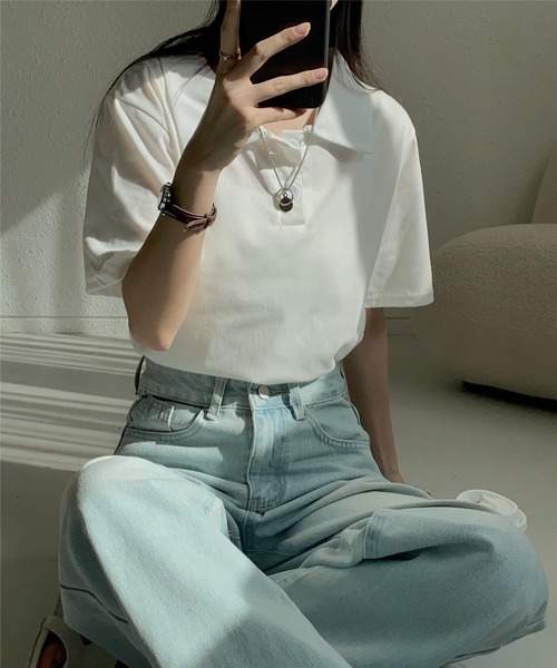 MAISON DE THERESE（メゾン ド テレーズ）の「ハーフボタンポロシャツ（ポロシャツ・レディース・ピンク/グレー/ブルー/ホワイト/ブラック・M/L/XL）」の19枚目の写真