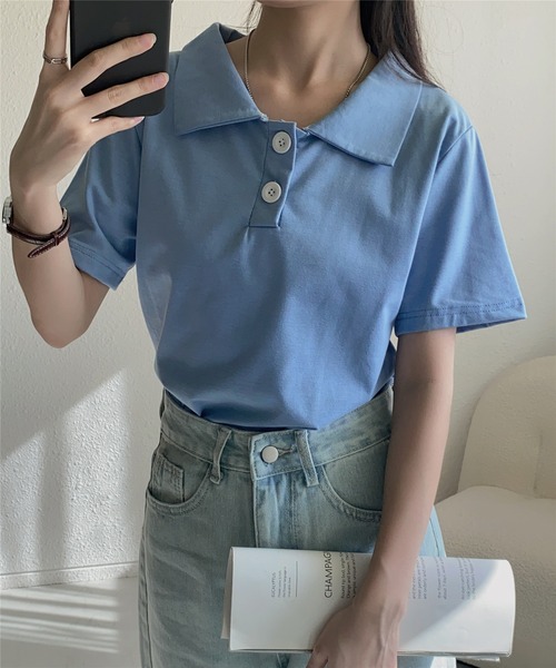 MAISON DE THERESE（メゾン ド テレーズ）の「ハーフボタンポロシャツ（ポロシャツ・レディース・ピンク/グレー/ブルー/ホワイト/ブラック・M/L/XL）」の14枚目の写真