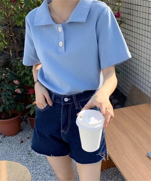 MAISON DE THERESE（メゾン ド テレーズ）の「ハーフボタンポロシャツ（ポロシャツ・レディース・ピンク/グレー/ブルー/ホワイト/ブラック・M/L/XL）」の21枚目の写真