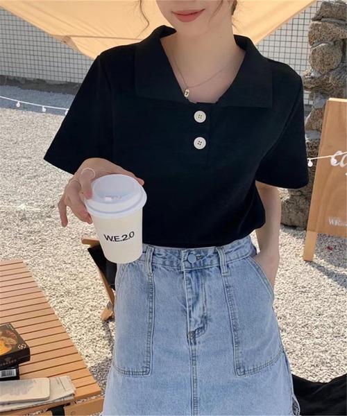 MAISON DE THERESE（メゾン ド テレーズ）の「ハーフボタンポロシャツ（ポロシャツ・レディース・ピンク/グレー/ブルー/ホワイト/ブラック・M/L/XL）」の17枚目の写真