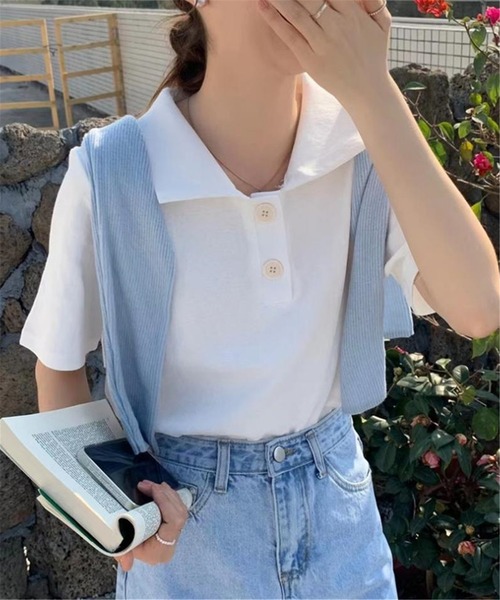 MAISON DE THERESE（メゾン ド テレーズ）の「ハーフボタンポロシャツ（ポロシャツ・レディース・ピンク/グレー/ブルー/ホワイト/ブラック・M/L/XL）」の10枚目の写真