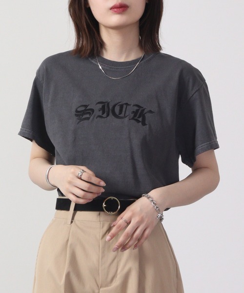 MODISH GAZE（モディシュガゼ）の「MODISH GAZE ピグメントSICK刺繍Tシャツ 半袖（Tシャツ/カットソー・メンズ・スミクロ/オリーブ/ホワイト/バーガンディー・L/M/XL）」の10枚目の写真