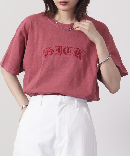 MODISH GAZE（モディシュガゼ）の「MODISH GAZE ピグメントSICK刺繍Tシャツ 半袖（Tシャツ/カットソー・メンズ・スミクロ/オリーブ/ホワイト/バーガンディー・L/M/XL）」の22枚目の写真