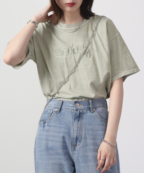 MODISH GAZE（モディシュガゼ）の「MODISH GAZE ピグメントSICK刺繍Tシャツ 半袖（Tシャツ/カットソー・メンズ・スミクロ/オリーブ/ホワイト/バーガンディー・L/M/XL）」の17枚目の写真