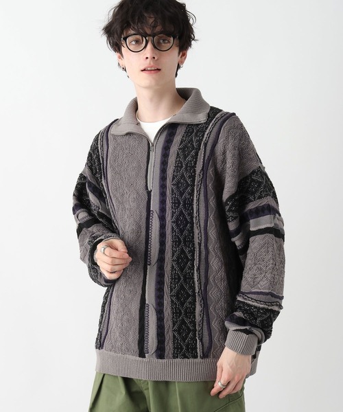セール】レトロジャガード/ハーフジップニット（ニット/セーター