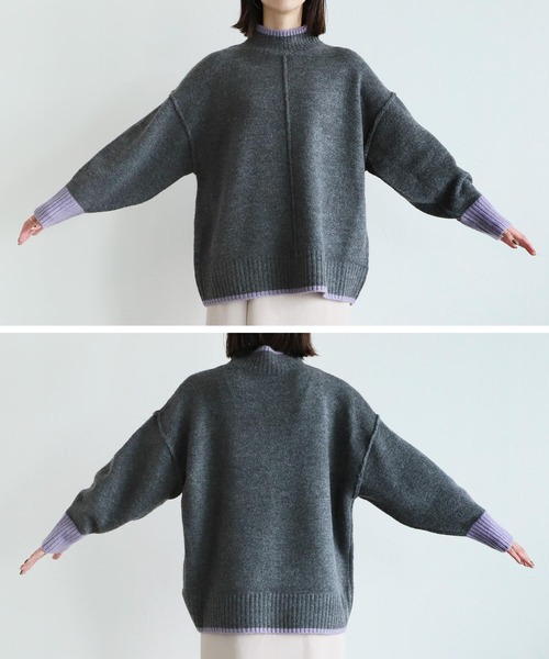 reca（レカ）の「バイカラーハイネックニットプルオーバー（ニット/セーター・レディース・チャコール/ベージュ/オートミール・FREE）」の9枚目の写真