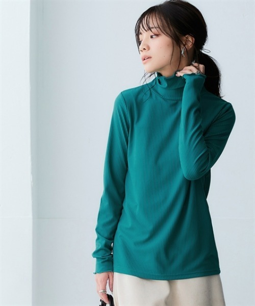 nissen（ニッセン）の「細リブハイネックカットソートップス（Tシャツ/カットソー・レディース・ホワイト×ブラック/ブラウン系/ネイビー/オフホワイト/コーラル/サックスブルー/ブラック/ライトグレー/グリーン系/ネイビー×ホワイト・LL/S/L/M/3L）」の6枚目の写真