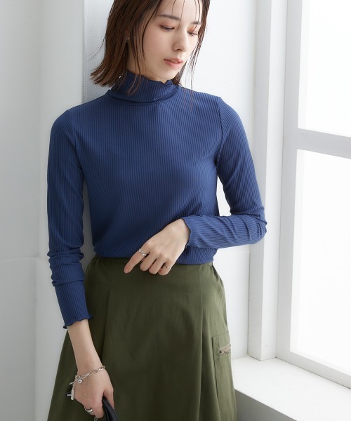 nissen（ニッセン）の「細リブハイネックカットソートップス（Tシャツ/カットソー・レディース・ホワイト×ブラック/ブラウン系/ネイビー/オフホワイト/コーラル/サックスブルー/ブラック/ライトグレー/グリーン系/ネイビー×ホワイト・LL/S/L/M/3L）」の7枚目の写真