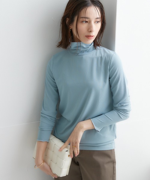 nissen（ニッセン）の「細リブハイネックカットソートップス（Tシャツ/カットソー・レディース・ホワイト×ブラック/ブラウン系/ネイビー/オフホワイト/コーラル/サックスブルー/ブラック/ライトグレー/グリーン系/ネイビー×ホワイト・LL/S/L/M/3L）」の8枚目の写真