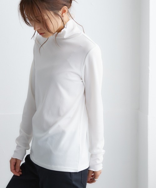 細リブハイネックカットソートップス（Tシャツ/カットソー