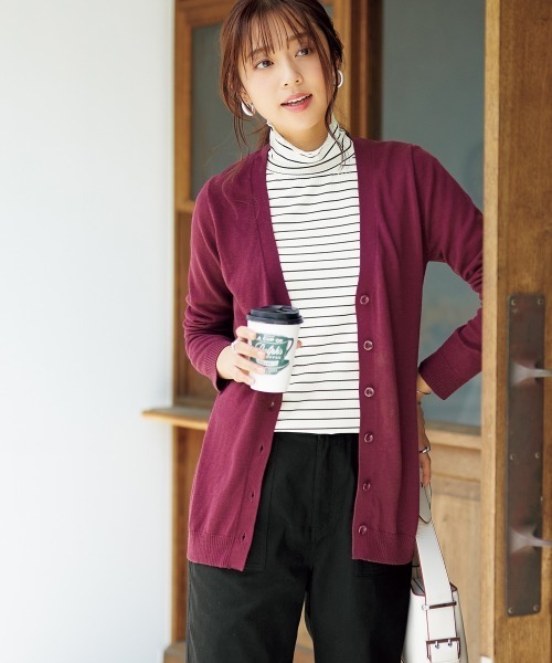 nissen（ニッセン）の「細リブハイネックカットソートップス（Tシャツ/カットソー・レディース・ホワイト×ブラック/ブラウン系/ネイビー/オフホワイト/コーラル/サックスブルー/ブラック/ライトグレー/グリーン系/ネイビー×ホワイト・LL/S/L/M/3L）」の21枚目の写真