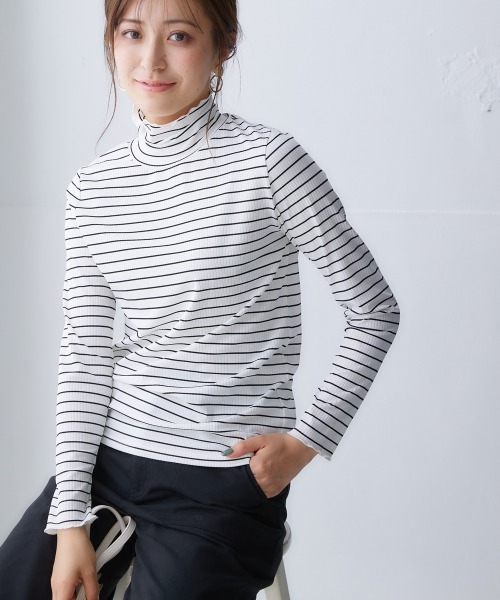 細リブハイネックカットソートップス（Tシャツ/カットソー）｜nissen