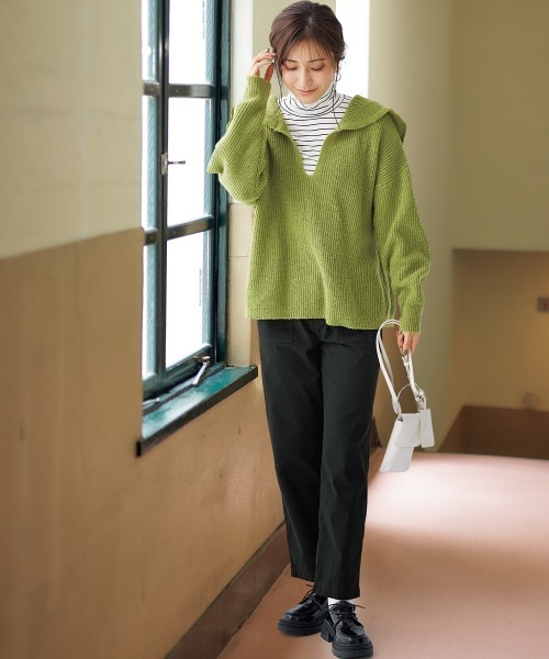 nissen（ニッセン）の「細リブハイネックカットソートップス（Tシャツ/カットソー・レディース・ホワイト×ブラック/ブラウン系/ネイビー/オフホワイト/コーラル/サックスブルー/ブラック/ライトグレー/グリーン系/ネイビー×ホワイト・LL/S/L/M/3L）」の20枚目の写真