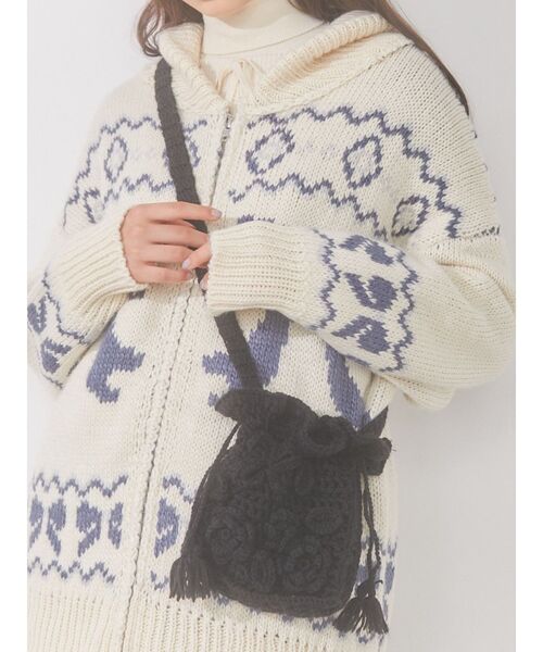 merry jenny(メリージェニー)の「おはなニットポシェット(ハンドバッグ・レディース・アイボリー/ブラック/ピンク・FREE)」の1枚目の写真