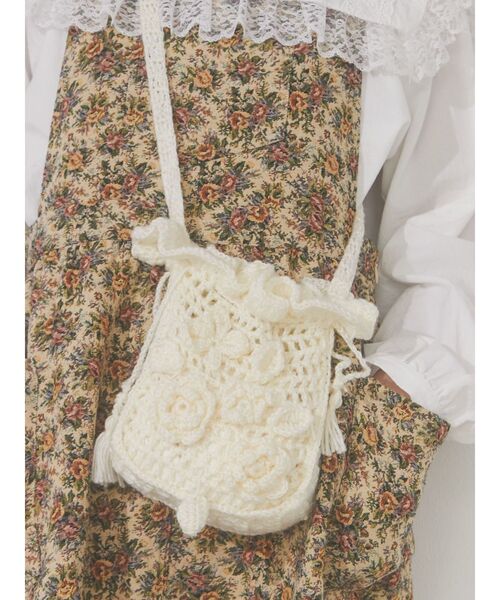 merry jenny(メリージェニー)の「おはなニットポシェット(ハンドバッグ・レディース・アイボリー/ブラック/ピンク・FREE)」の6枚目の写真