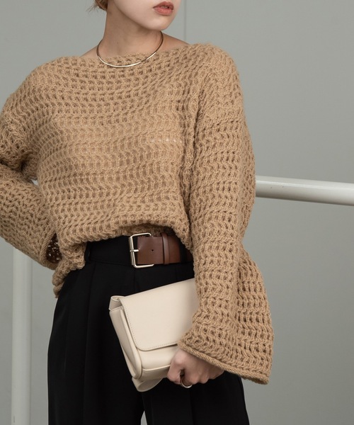 Amiur(エミレ)の「loosely wave knit / ルースリーウェーブニット(ニット/セーター・レディース・アイボリー/キャメル/ブラック・FREE)」の3枚目の写真