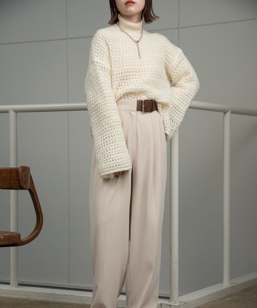 Amiur(エミレ)の「loosely wave knit / ルースリーウェーブニット(ニット/セーター・レディース・アイボリー/キャメル/ブラック・FREE)」の6枚目の写真