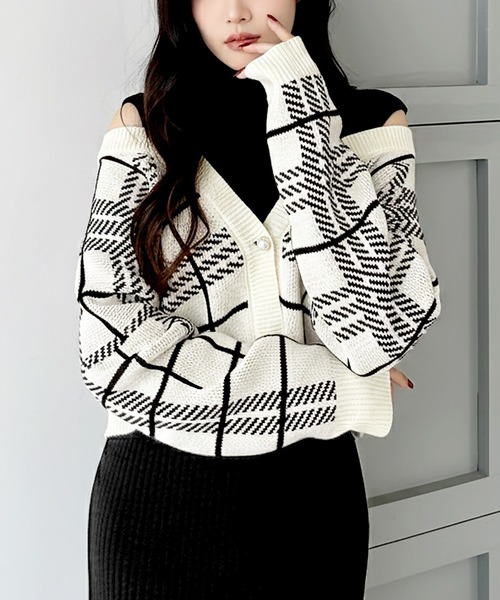 Julia Boutique(ジュリアブティック)の「チェック柄カーディガン×タートルネックニットワンピースセット(ワンピース・レディース・オフホワイト/ブラック・ONE)」の22枚目の写真