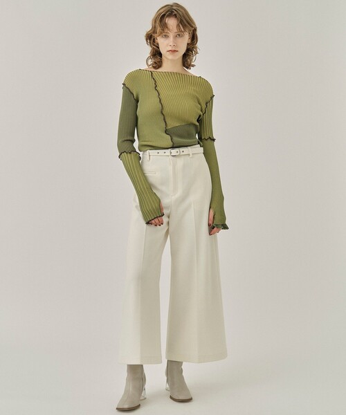 PUBLIC TOKYO（パブリックトウキョウ）の「エアリークロスベルテッドパンツ（スラックス・レディース・アイボリー/ミント/グレー・2/1）」の4枚目の写真