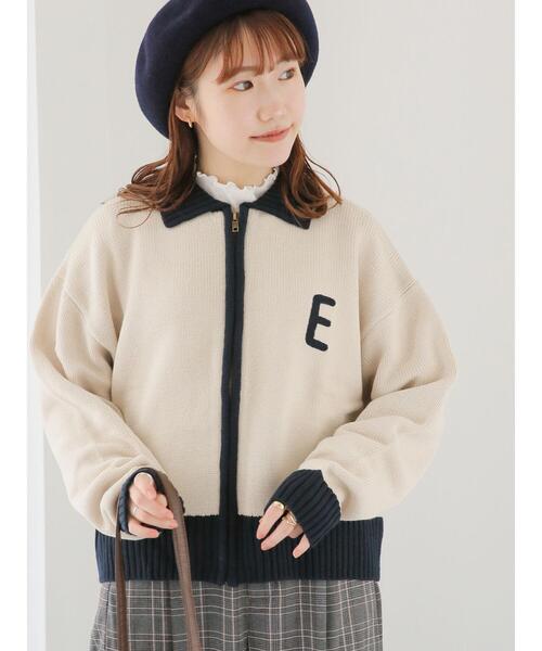 ehka sopo（エヘカソポ）の「ジップアップカーディガン（カーディガン/ボレロ・レディース・ボルドー/キナリ/ネイビー・F）」の2枚目の写真