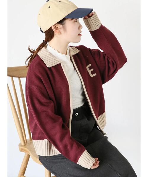 ehka sopo（エヘカソポ）の「ジップアップカーディガン（カーディガン/ボレロ・レディース・ボルドー/キナリ/ネイビー・F）」の8枚目の写真
