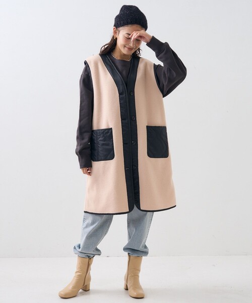 【美品】SLOBEIENA パイピングボアべスト　フリース　ロングベスト 8dd6ee7cf7a69a1dfc8b32a9f761e4