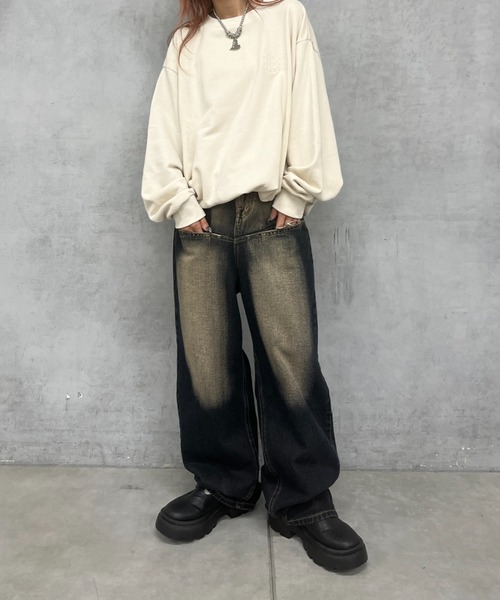 WHO'S WHO gallery（フーズフーギャラリー）の「【SLOPPY/スロッピー】ピグメントクルースウェット（スウェット・レディース・チャコールグレー/ホワイト/ネイビー・FREE）」の4枚目の写真