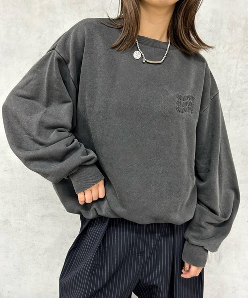 WHO'S WHO gallery（フーズフーギャラリー）の「【SLOPPY/スロッピー】ピグメントクルースウェット（スウェット・レディース・チャコールグレー/ホワイト/ネイビー・FREE）」の8枚目の写真