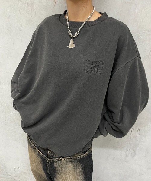 WHO'S WHO gallery（フーズフーギャラリー）の「【SLOPPY/スロッピー】ピグメントクルースウェット（スウェット・レディース・チャコールグレー/ホワイト/ネイビー・FREE）」の5枚目の写真