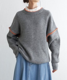 配色ステッチ畦ニットプルオーバー