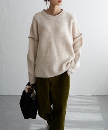 配色ステッチ畦ニットプルオーバー