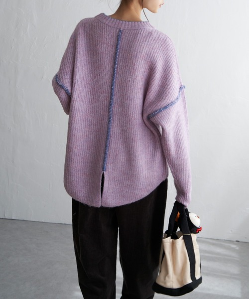 LBC（エルビーシー）の「配色ステッチ畦ニットプルオーバー（ニット/セーター・レディース・オフホワイト/グレー/ブルー/ピンク・M/L）」の4枚目の写真