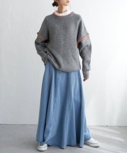 LBC（エルビーシー）の「配色ステッチ畦ニットプルオーバー（ニット/セーター・レディース・オフホワイト/グレー/ブルー/ピンク・M/L）」の18枚目の写真