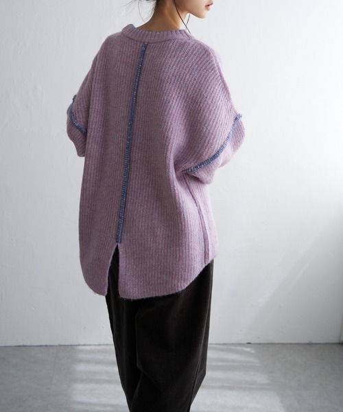 LBC（エルビーシー）の「配色ステッチ畦ニットプルオーバー（ニット/セーター・レディース・オフホワイト/グレー/ブルー/ピンク・M/L）」の7枚目の写真
