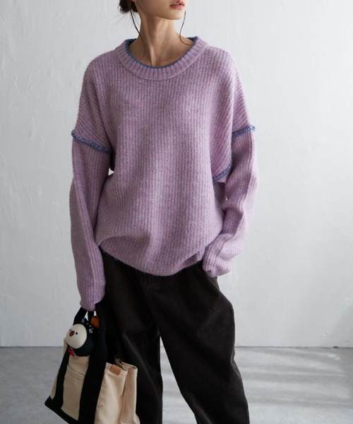 LBC（エルビーシー）の「配色ステッチ畦ニットプルオーバー（ニット/セーター・レディース・オフホワイト/グレー/ブルー/ピンク・M/L）」の8枚目の写真