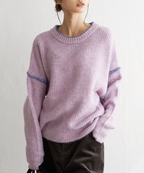 LBC（エルビーシー）の「配色ステッチ畦ニットプルオーバー（ニット/セーター・レディース・オフホワイト/グレー/ブルー/ピンク・M/L）」の5枚目の写真
